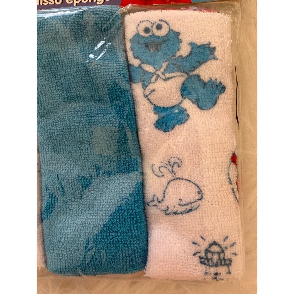 Sesame Street Sesame Beginnings Terry Washcloths 3 Pack Cookie Monster Elmo Blue